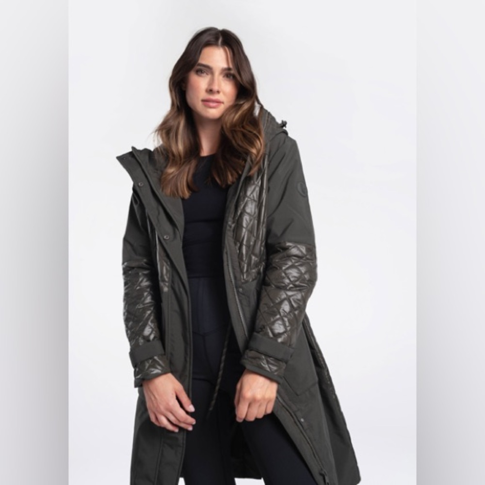 Lole Women's Quilted Long Coat - Dark Olive